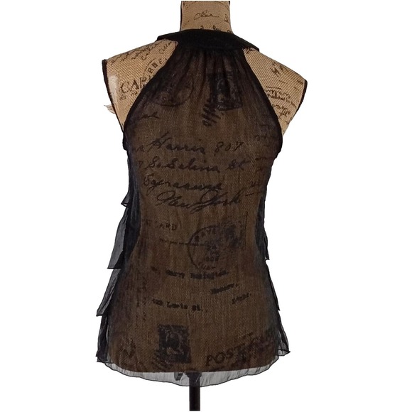 Womens Top Black Sheer Ruffle Tiered Scoop Neck Halter Blouse - Picture 4 of 4